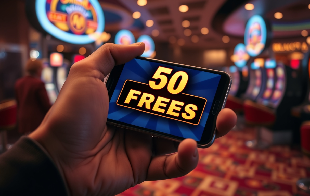Mobilskjerm med freespins-tilbud på et nettcasino.