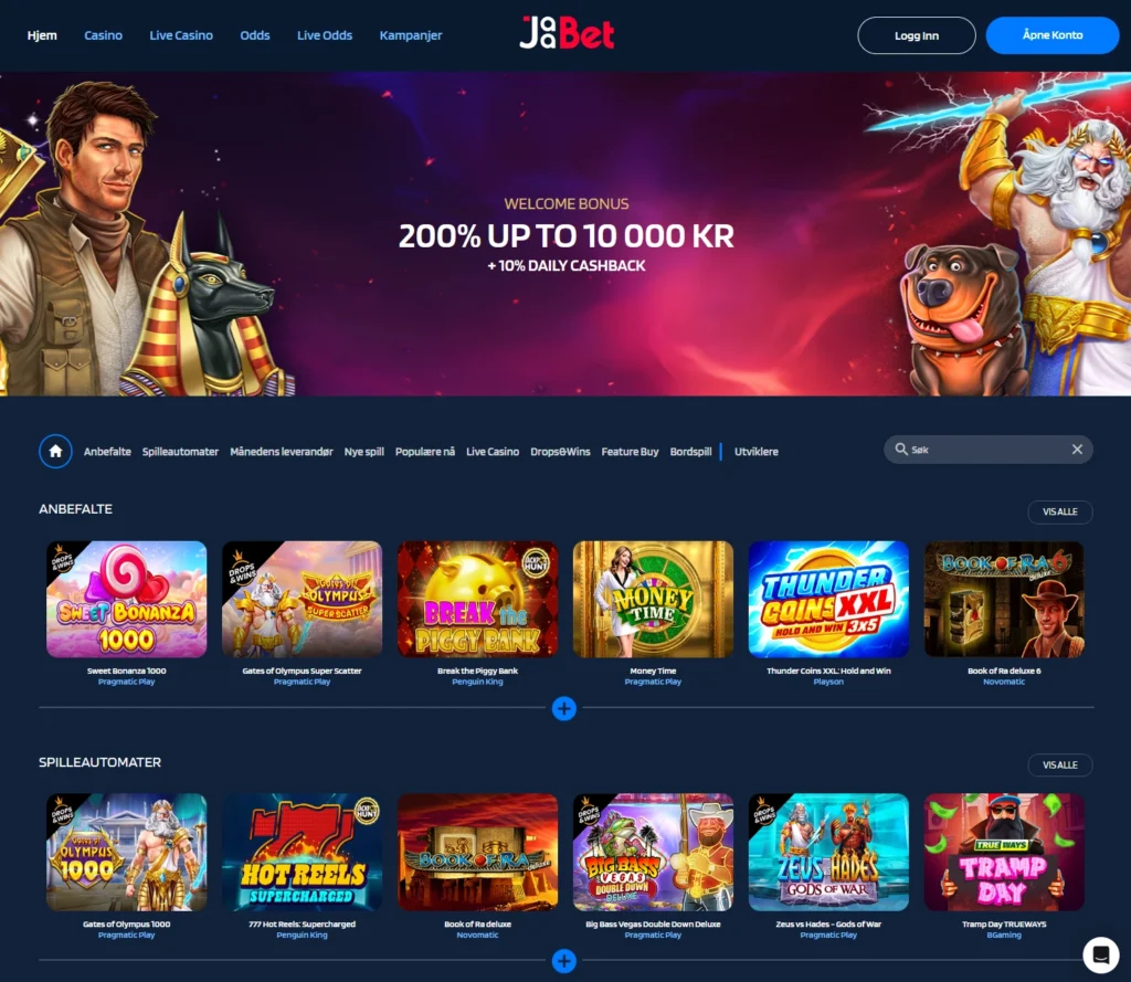 Jaabet casino bettingside med odds og innskudd