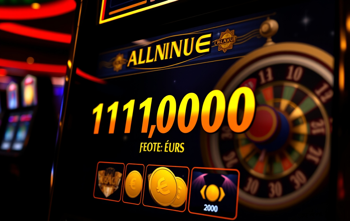 Progressiv jackpot-slotskjerm med millionbeløp og spinnende hjul i bakgrunnen